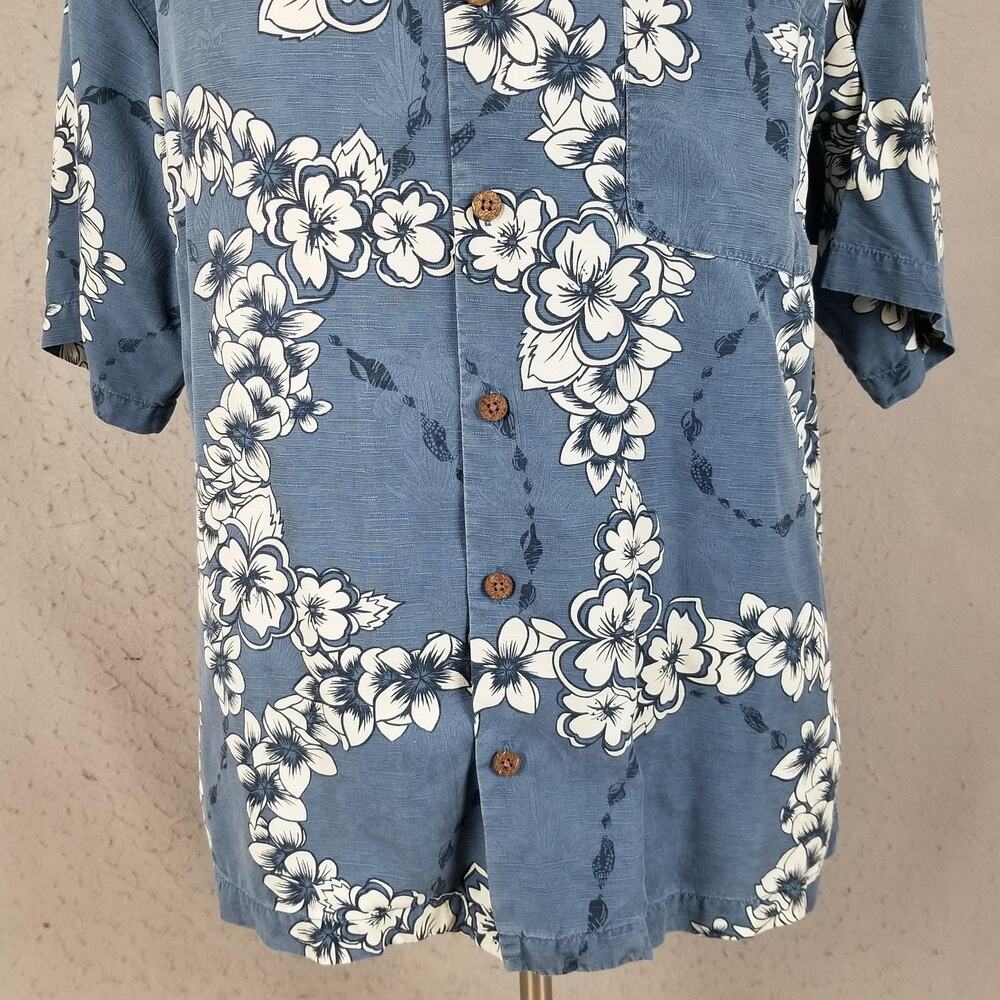 Tommy Bahama Shirt Mens Large Blue Silk Floral Hawaiian Button Up Camp Casual - Picture 3 of 12